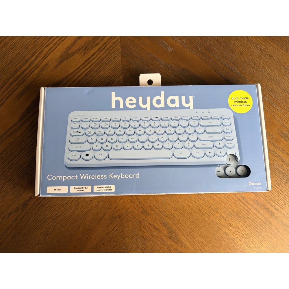 Heyday Compact Wireless Keyboard Blue Bluetooth 5.1 USB Receiver BGK02